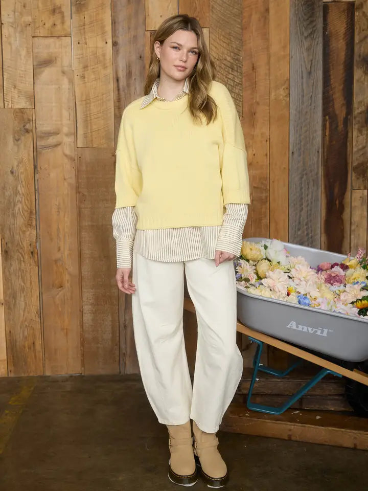 Short Sleeve Drop Shoulder Knit Sweater