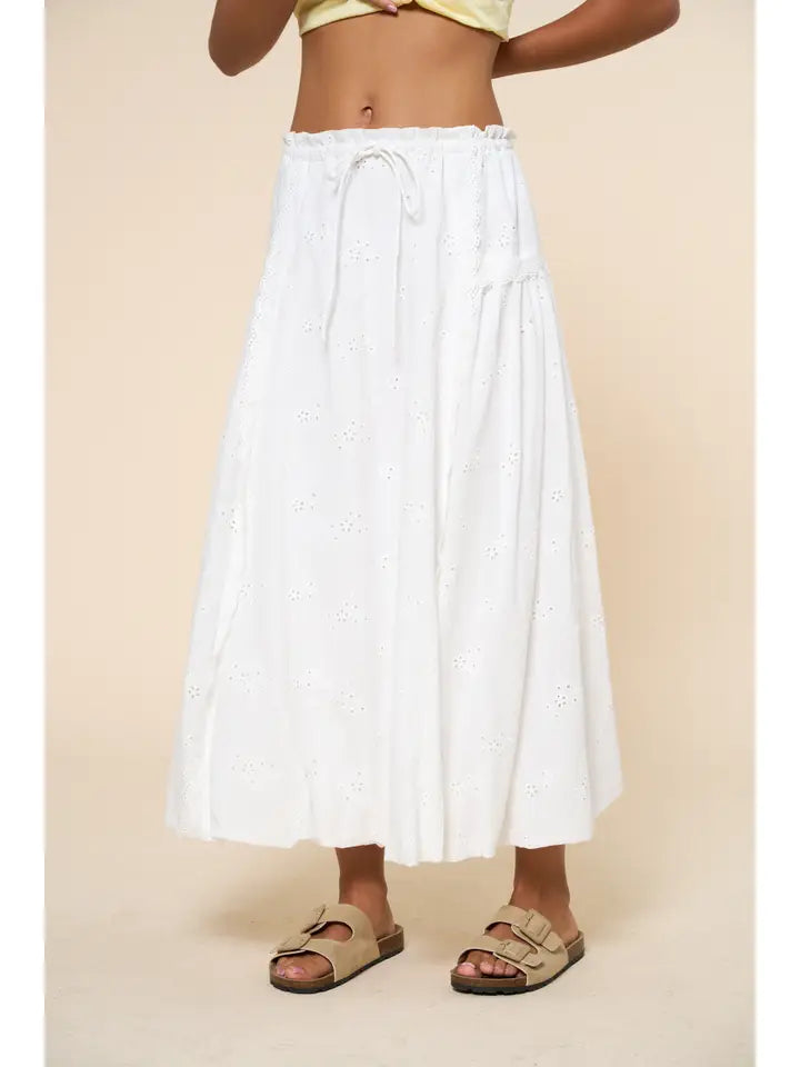 Eyelet Front Tie Woven Maxi Skirt