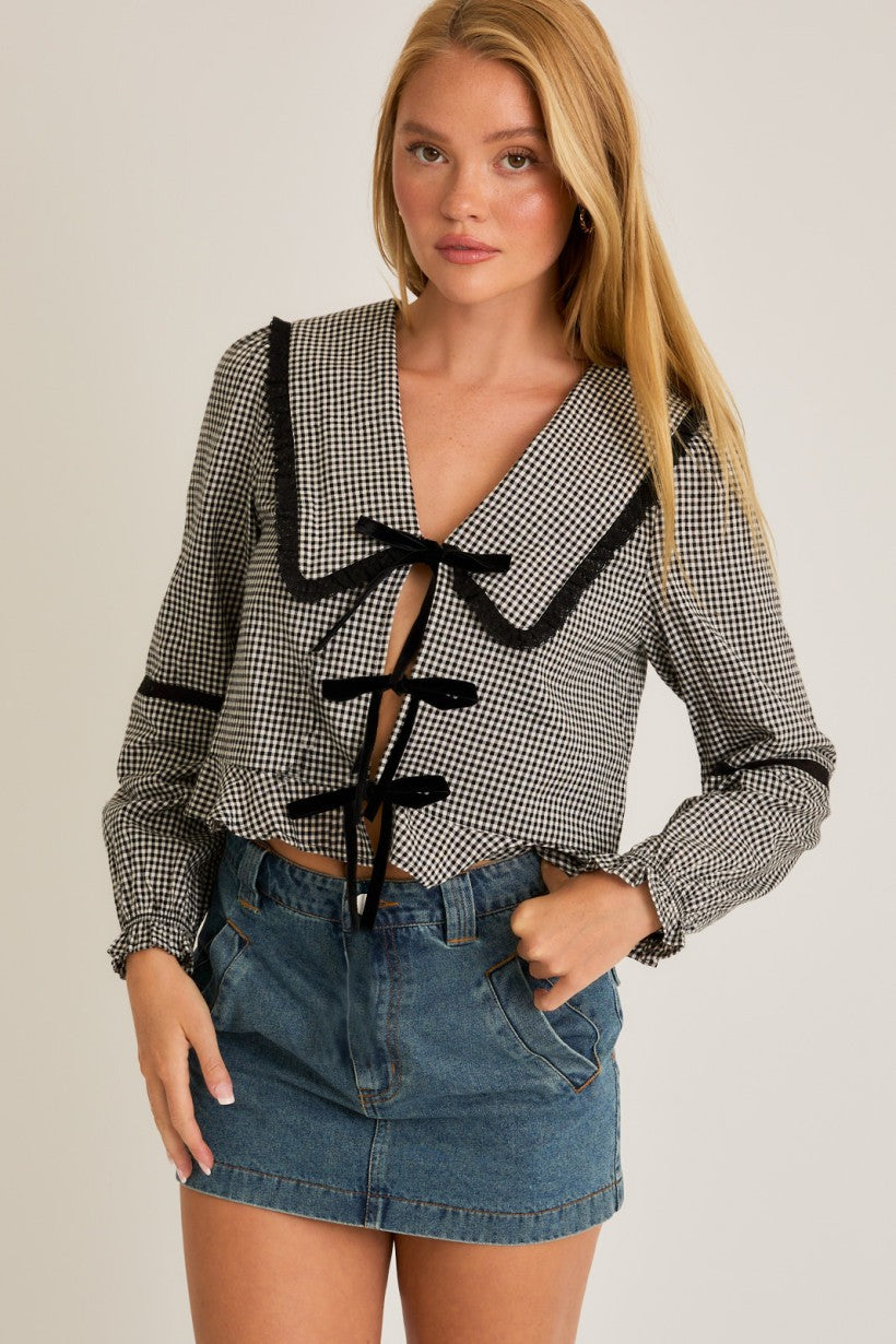 Puff long sleeve Gingham Blouse