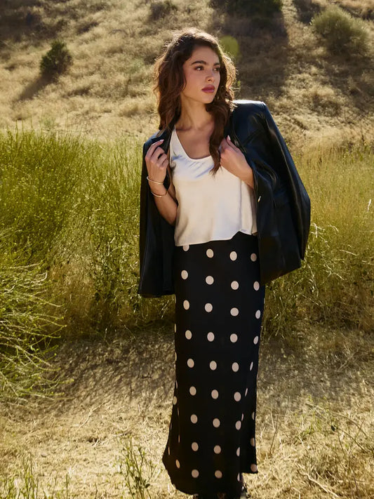 Satin Midi Skirt in Polka Dot