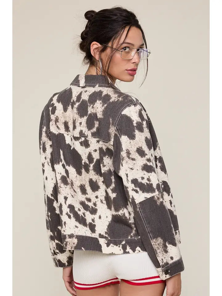 Beige Animal Print Casual Jacket