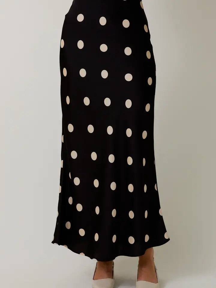 Satin Midi Skirt in Polka Dot