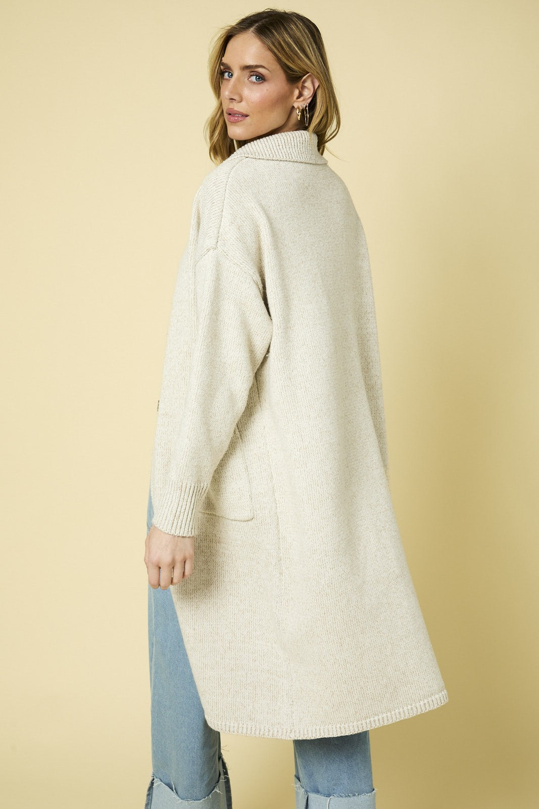 Long Sleeve Collared Maxi Sweater Cardigan