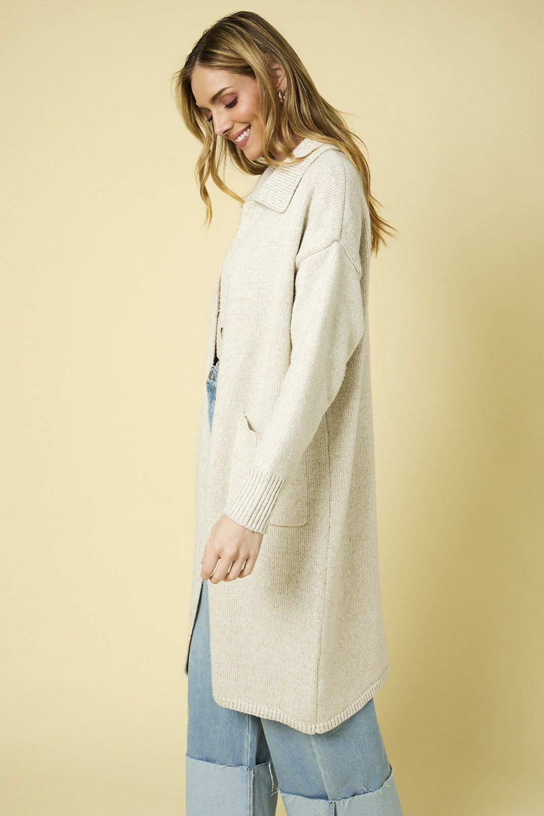 Long Sleeve Collared Maxi Sweater Cardigan