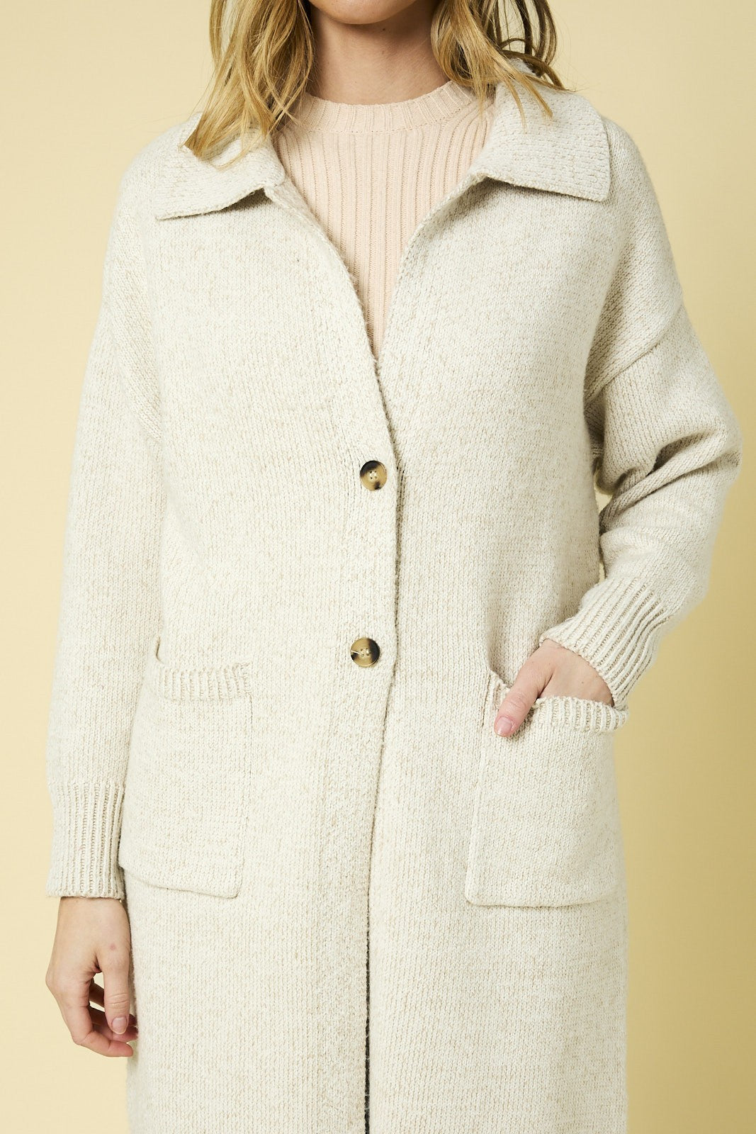 Long Sleeve Collared Maxi Sweater Cardigan