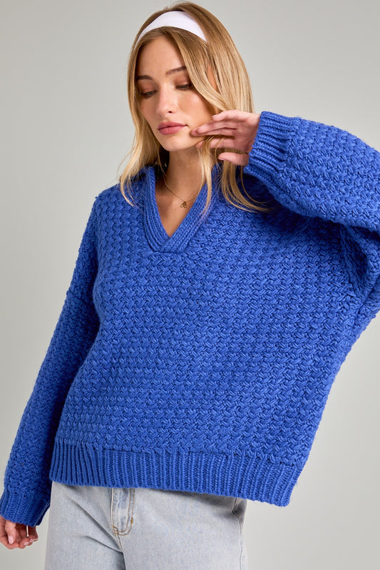 Collared Boxy Sweater Cobalt