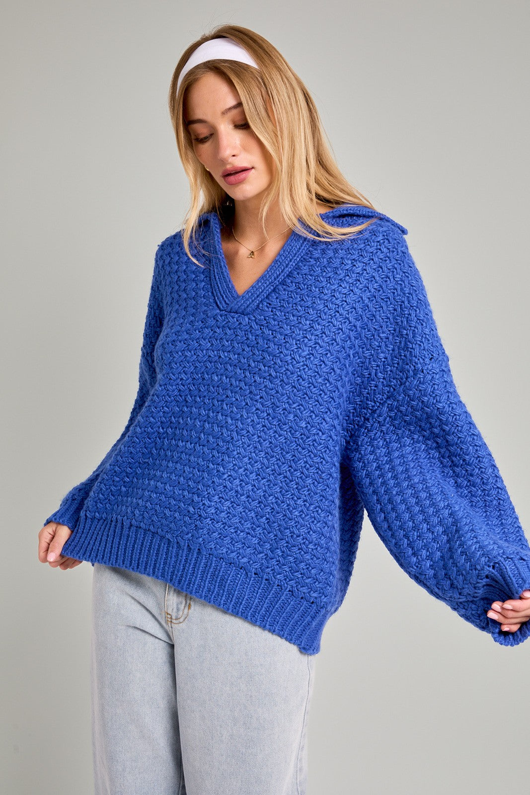 Collared Boxy Sweater Cobalt