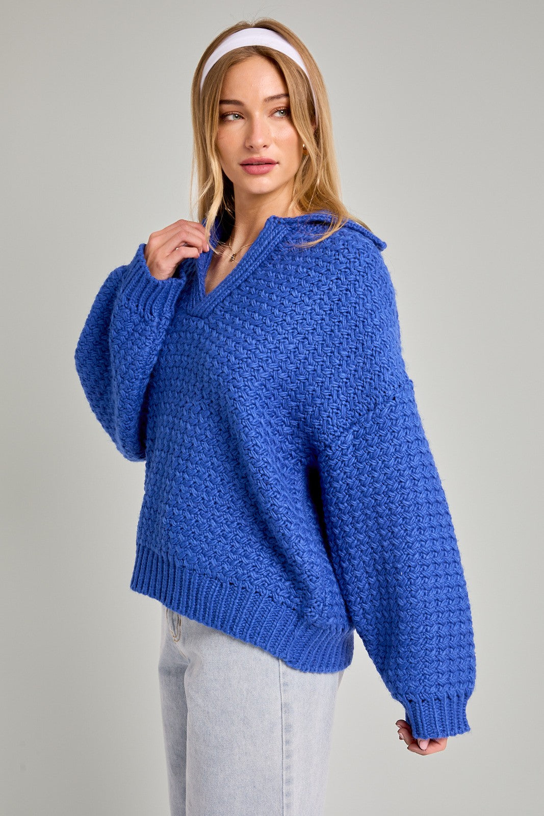 Collared Boxy Sweater Cobalt