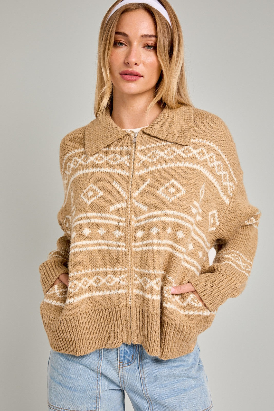 Aztec Zip Up Sweater Jacket