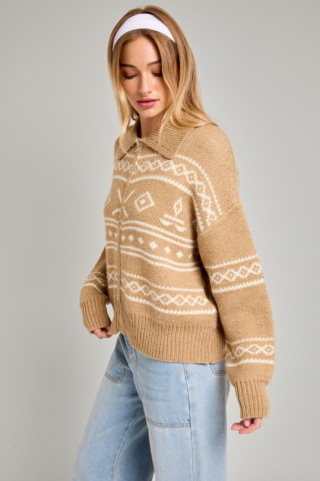 Aztec Zip Up Sweater Jacket