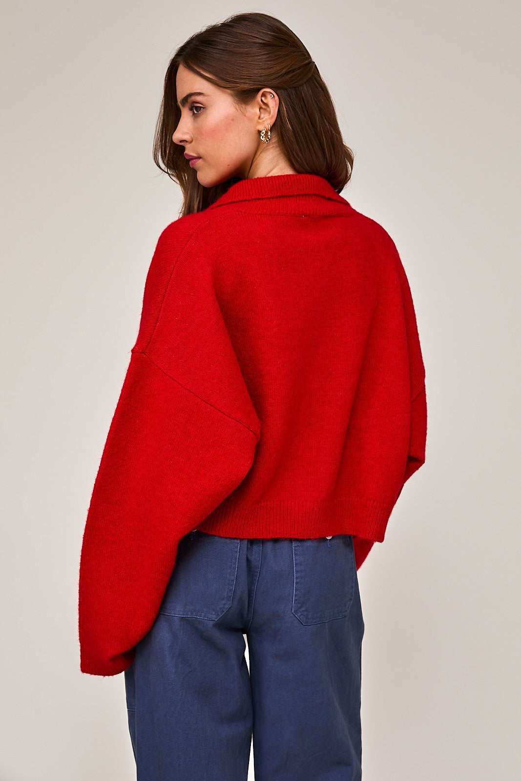 Collared Sweater Red Cardigan