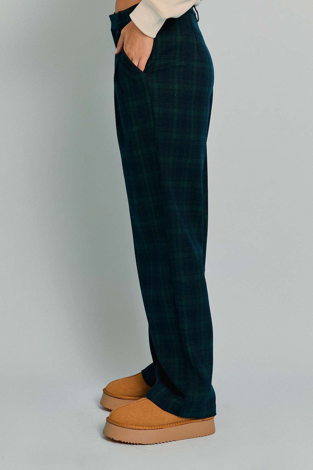 High Waisted Pleated Check Pants