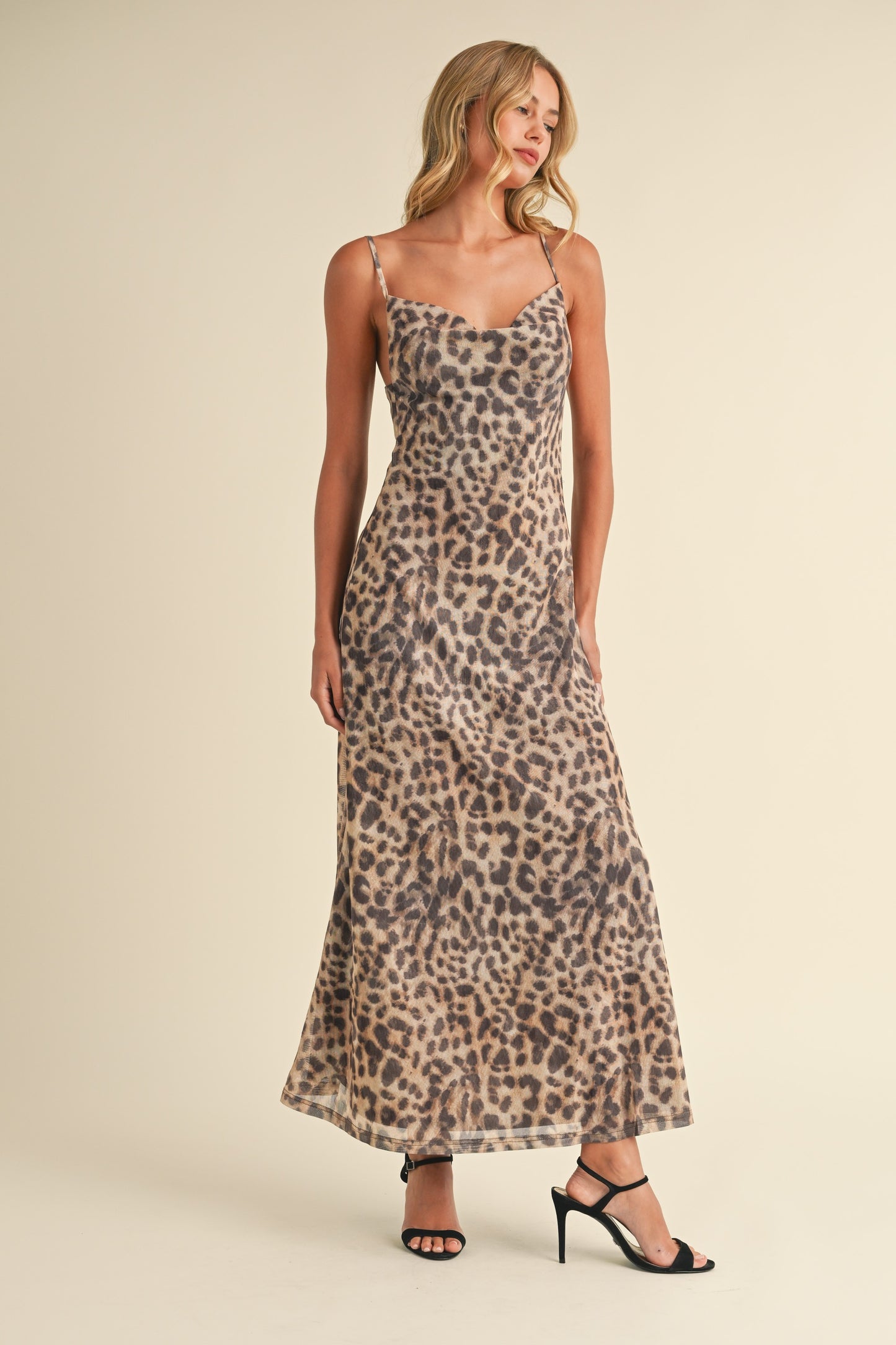 Printed Mesh Leopard Maxi Dress