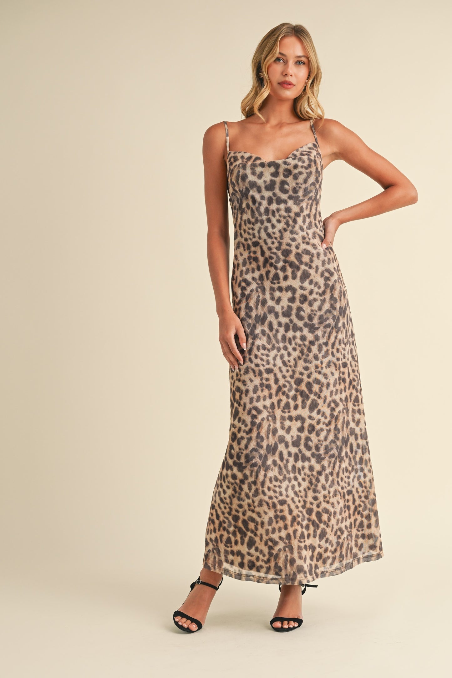 Printed Mesh Leopard Maxi Dress