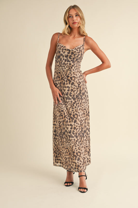 Printed Mesh Leopard Maxi Dress