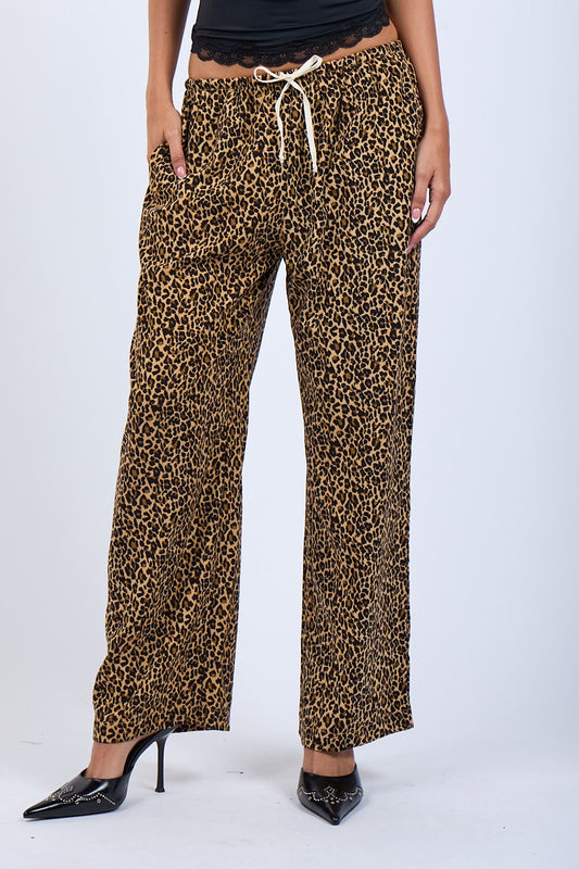 Leopard Waist Front Tie Pants