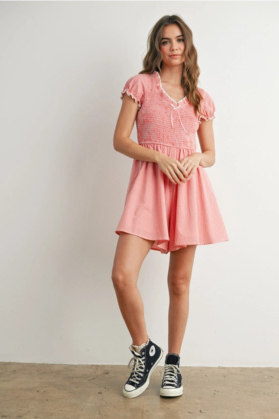 Puff Sleeve Gingham Mini Dress