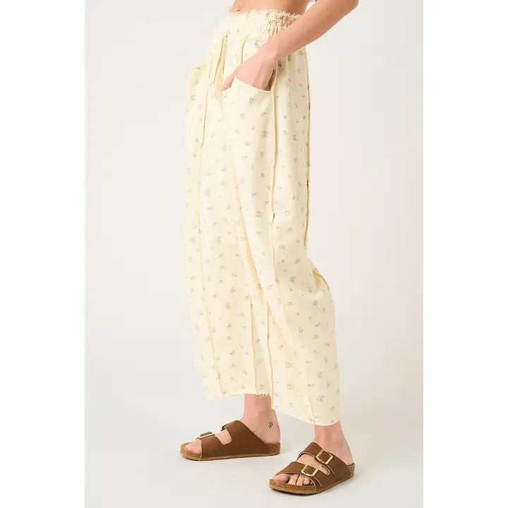 Floral Print Seam Detail Pull On Barrel Pants