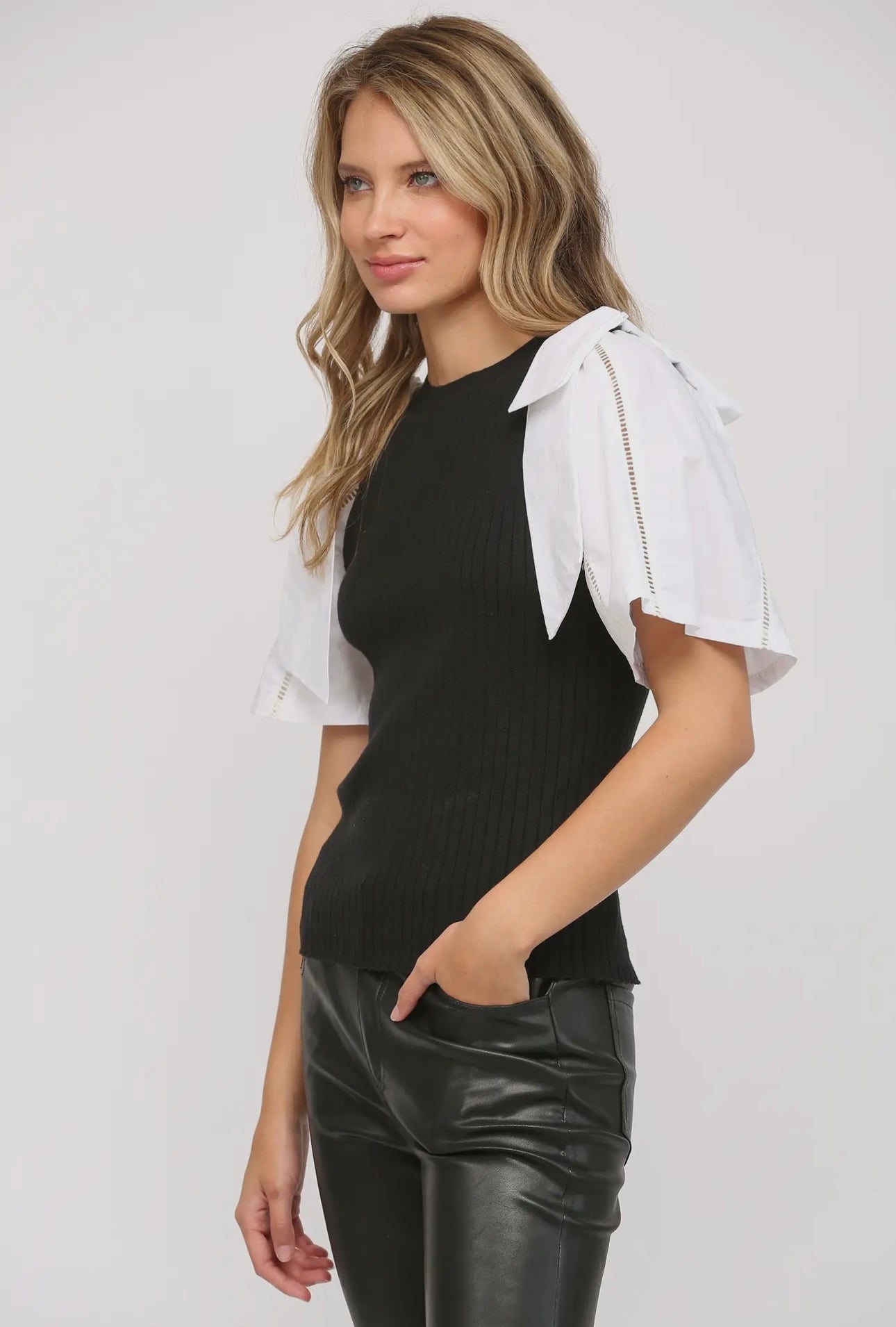 Bow sleeve sweater top