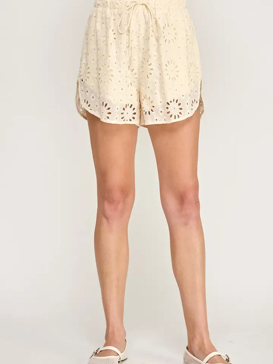 Eyelet Tie Front Shorts