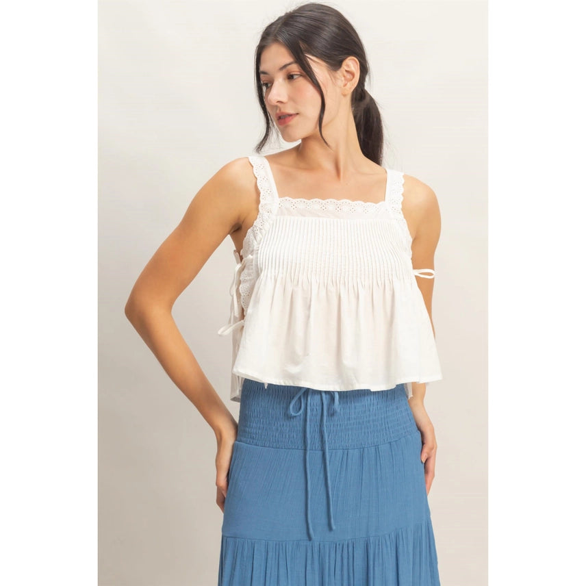 Pleated Lace Trim Tank