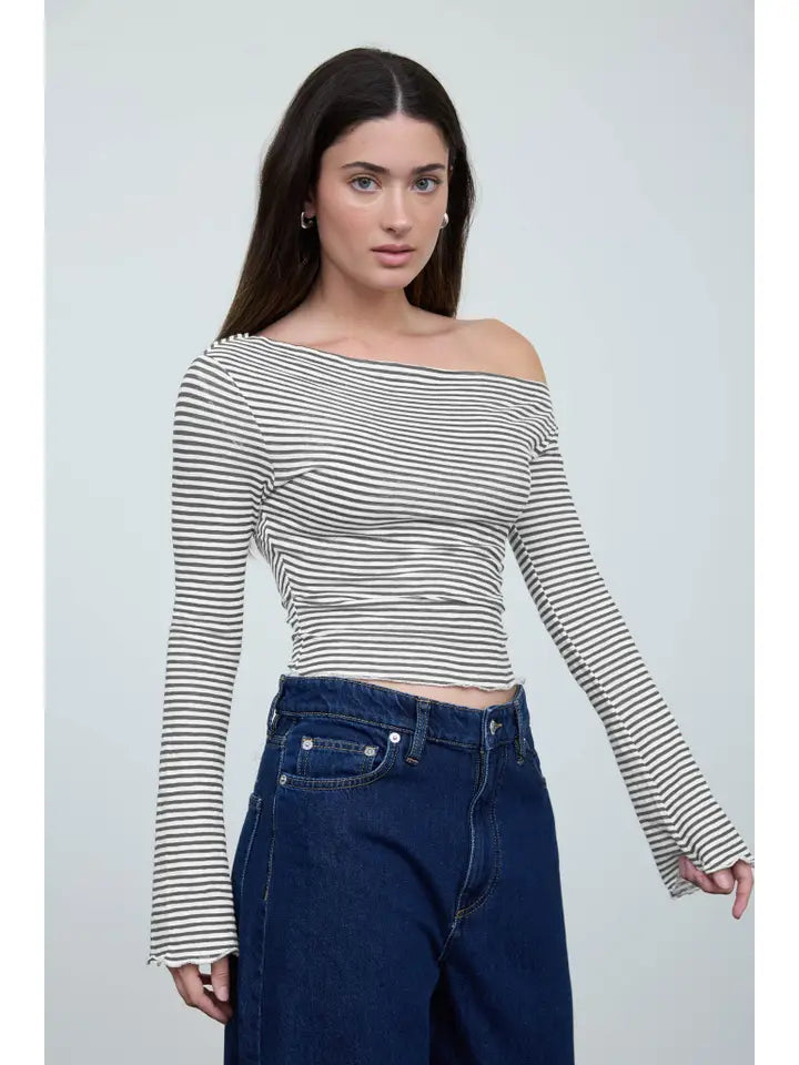 Asymmetrical Neck Long Sleeve Top
