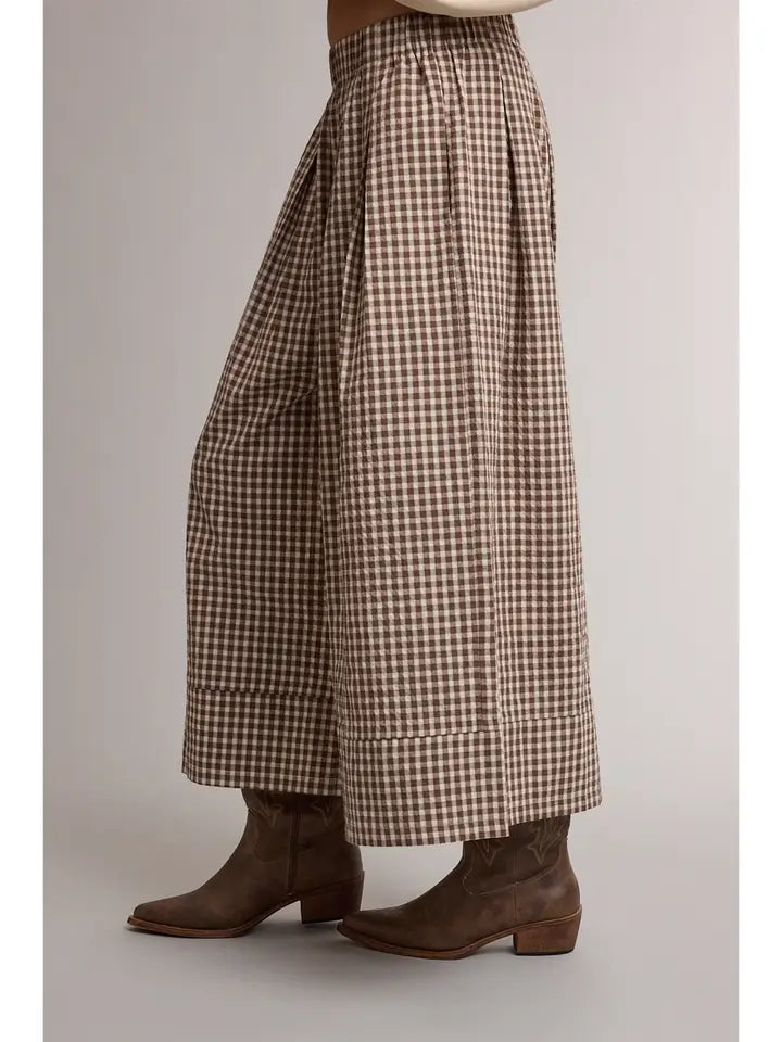 Gingham Wide Leg Pull On Pants