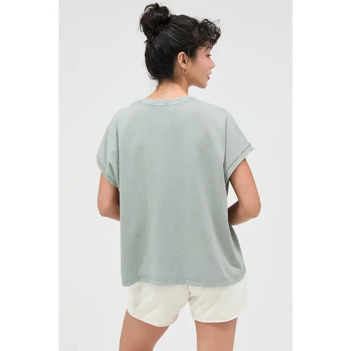 Capped Sleeve Mineral Wash T-Shirt