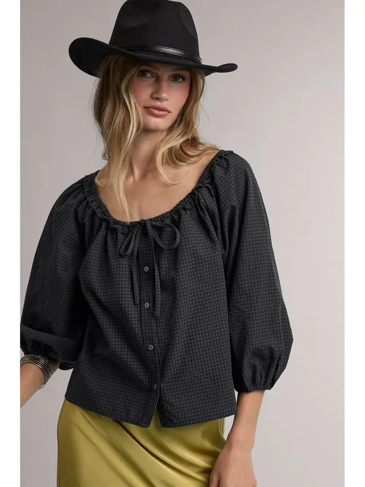 Gingham Peasant Blouse