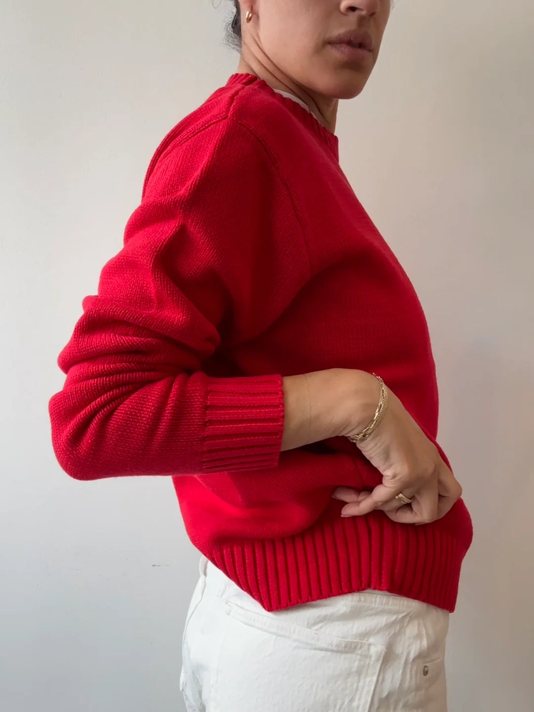 Red Crew Cotton Sweater