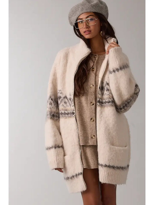 Ivory Turtle Neck Knit Cardigan