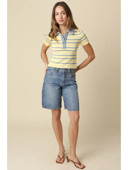 Shyla Striped Contrast Collar Crop Top