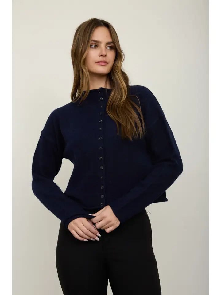 Mock Neck Button Down Cardigan