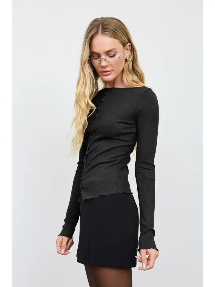 Ribbed Button Down Long Sleeve