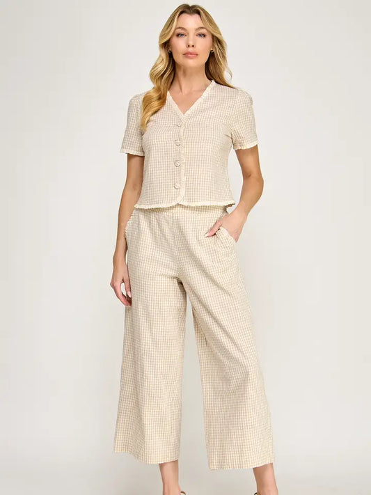 Ruffle Detail Gingham Print Pants