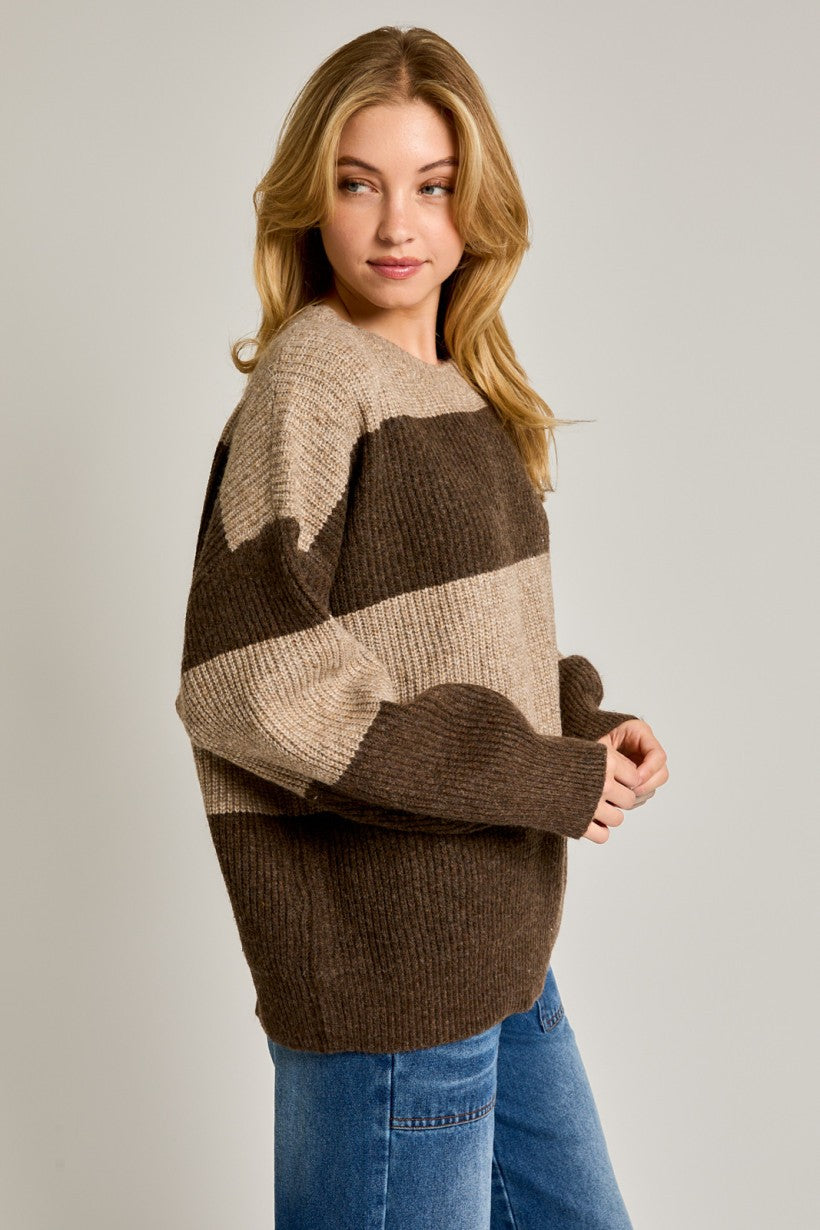 Taupe-Brown Striped Sweater