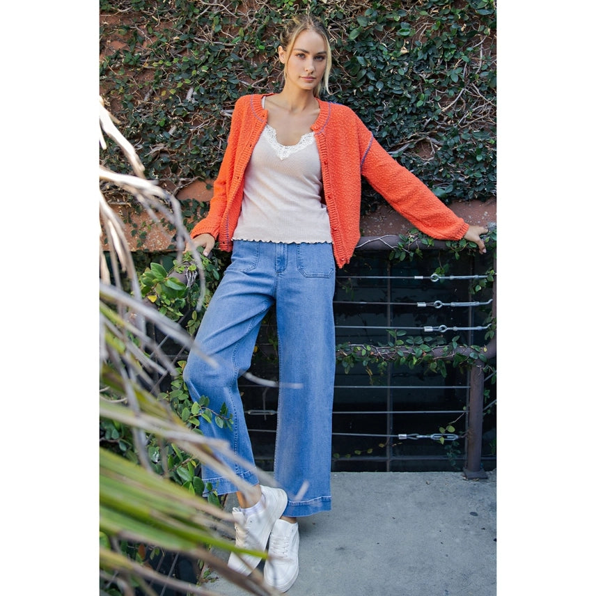 Contrast Stitch Cardigan Sweater