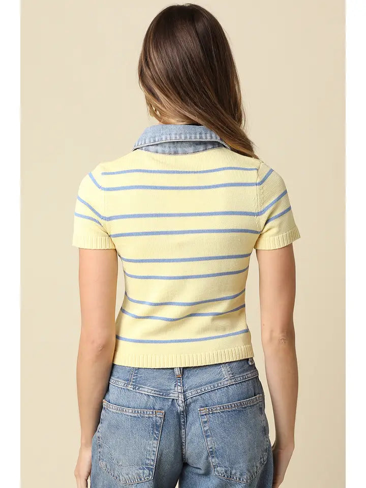 Shyla Striped Contrast Collar Crop Top