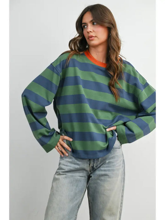 Ribbed Neck Stripe Tee
