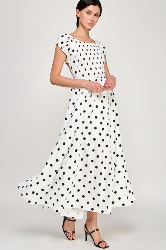 Polka Dot Bubble Cap Sleeve Dress