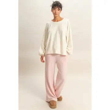 Brushed Waffle Long Sleeve Casual Top