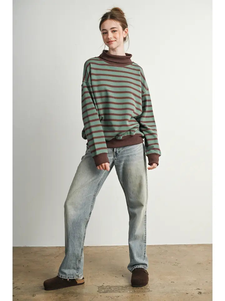Striped Turtleneck Sweatshirt