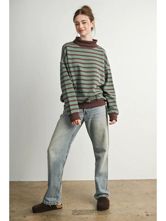 Striped Turtleneck Sweatshirt