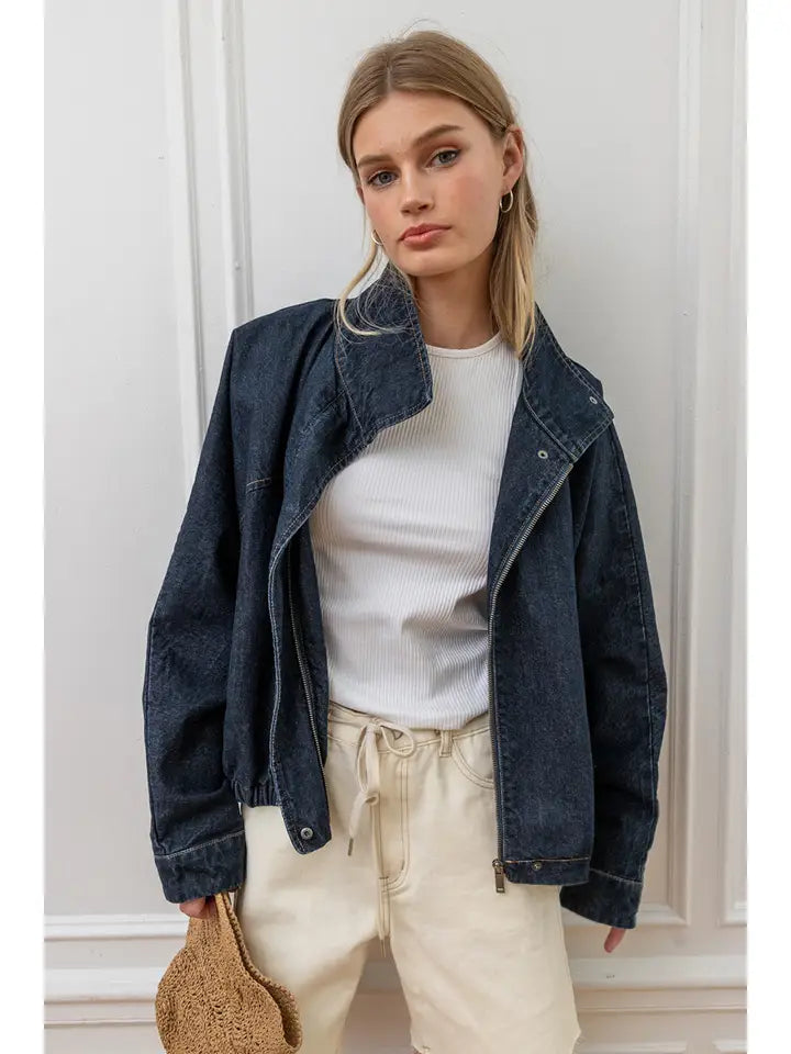 High Neck Denim Jacket