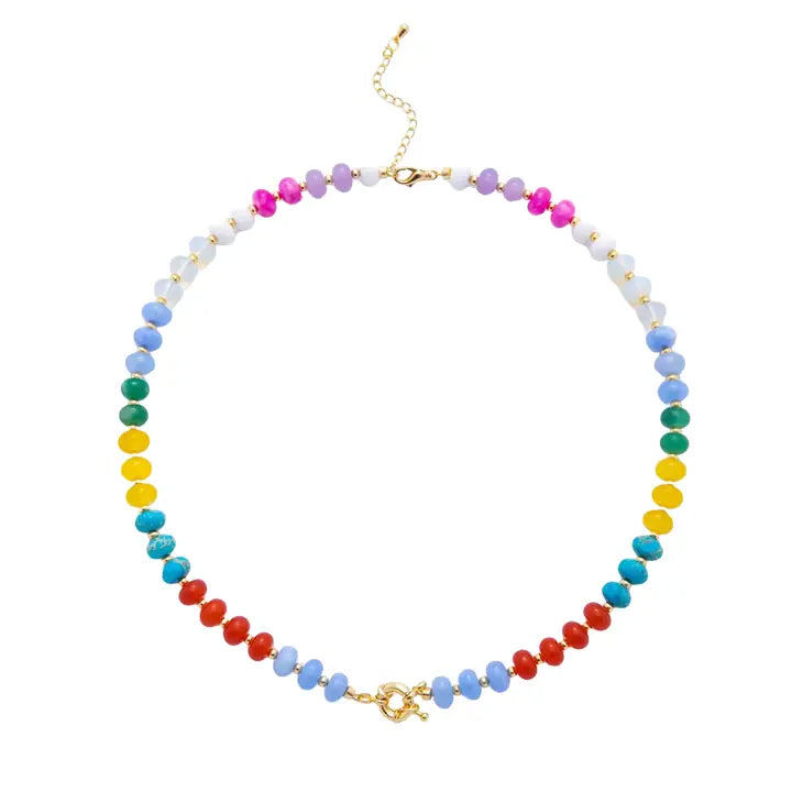 Colorful Beaded Gemstone Necklace with Front Clasp