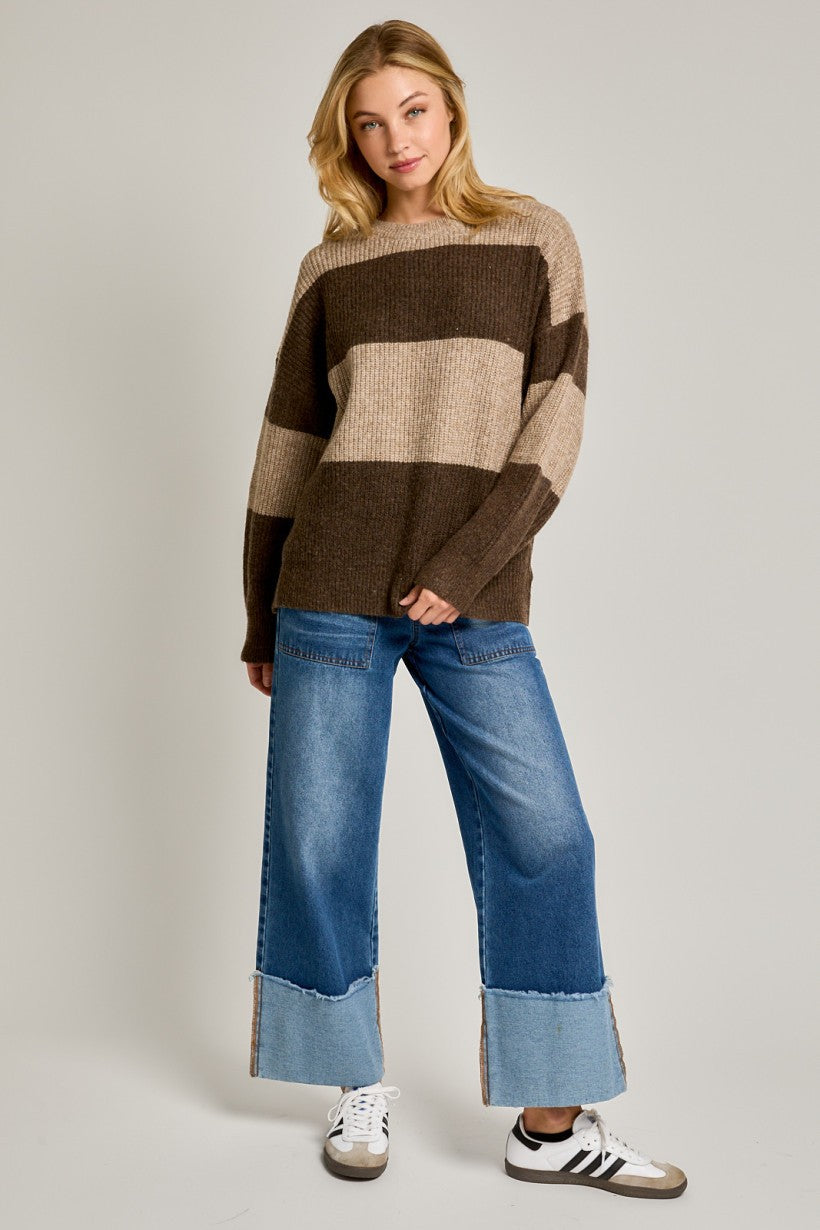 Taupe-Brown Striped Sweater