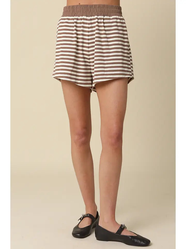 Lena Striped Elastic-Waist Shorts