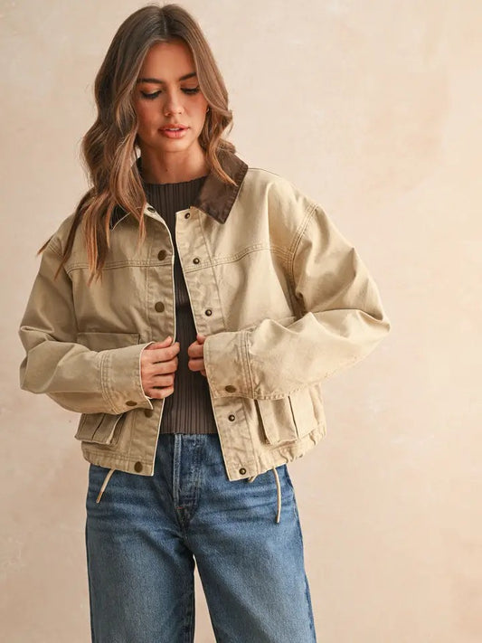 Collar Contrasted Utility Jacket