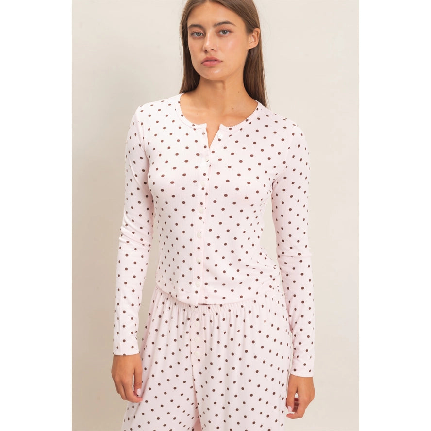 Polka Dot Button Long Sleeve
