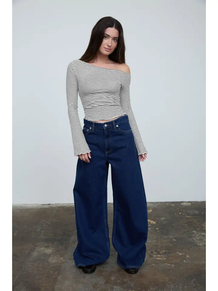 Asymmetrical Neck Long Sleeve Top